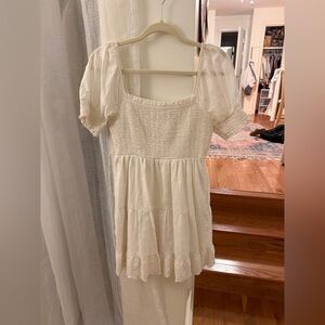 American Eagle Cream Smocked Dress